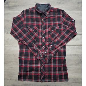 KUHL Flannel Shirt Men's Size Small Red Black Plaid Button Up Long Sleeve